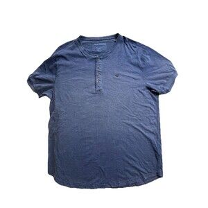 True Religion Shirt Men's Extra Large Blue 1/4 Button Henley Short Sleeve